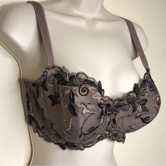 Soma Sensuous Lace Balconet Lined Underwire Bra Taupe Black Womens Size 34DDD - Picture 3 of 12
